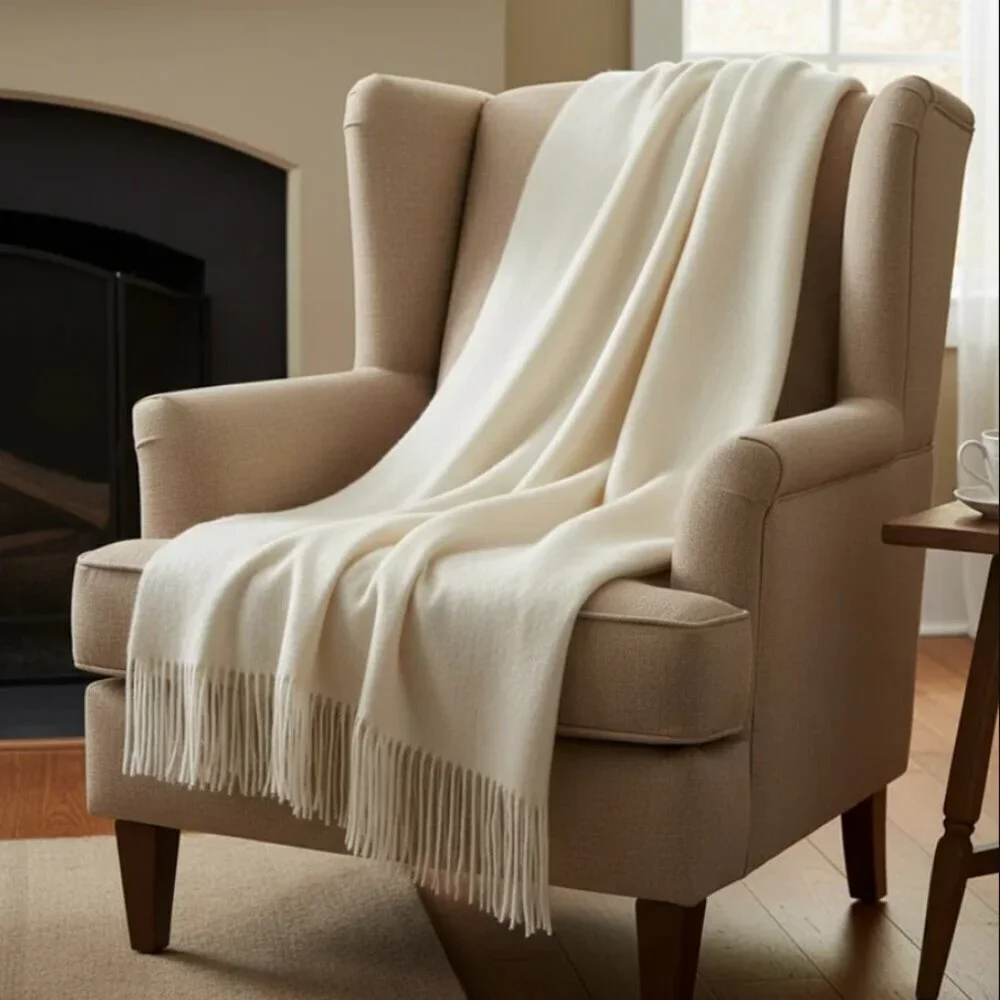 ARTZNL 100% Baby Alpaca Throw Blanket Camel Brown Large 71x51 Soft Lightweight